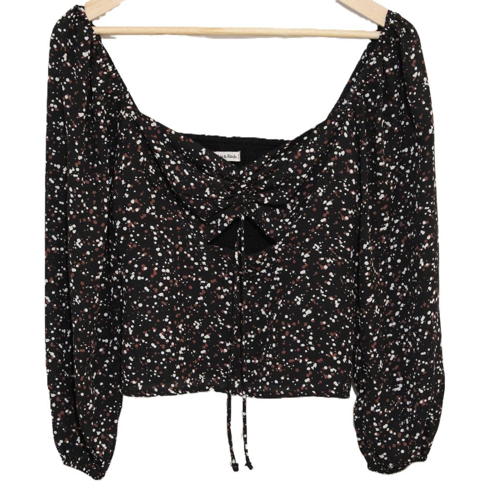 Womens Abercrombie & Fitch Black Long Sleeve Tie-Front Cutout Blouse Size Small